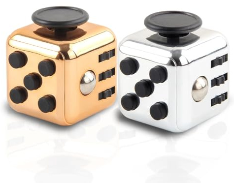 2pcs Fidget Toy Cube Antiestres Cube Niños Adultos Stress Cube de Juguete Sensorial Juguete Cubo Antiestres para Niños y Adultos para el Aprendizaje y el Trabajo- Oro y Plata