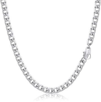 PROSTEEL Collana Uomo Donna Catena Cubana Grande Sottile 4mm, Lunghezze 50 cm, Acciaio Inossidabile, Argento, Hip Hop Punk, con Confezione Regalo