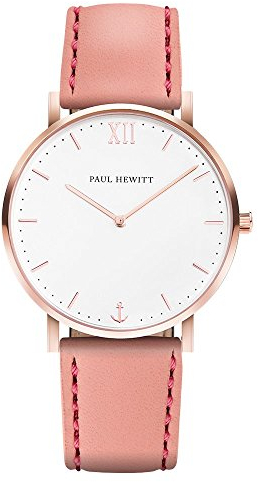 PAUL HEWITT Armbanduhr Damen Sailor Line White Sand - Damen Uhr (Rosegold), Damenuhr mit Lederarmband in Aurora, weißes Ziffernblatt