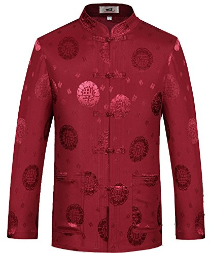 G-LIKE Chinese Clothing Tang Suit - Traditional China Ancient Costume Martial Arts Tangzhuang Kung Fu Long Sleeve Jacket Suits Shirt Outfit Uniform Cloth for Men and Women- Brocade (Red, S)