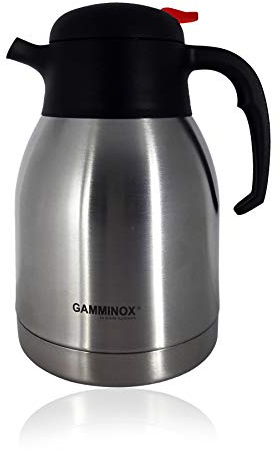 Gamminox Thermos 2L en Acier Inoxydable carafe isotherme Double paroi incassable pour thé et café Chaud et Froid Couleur chromée/Noir