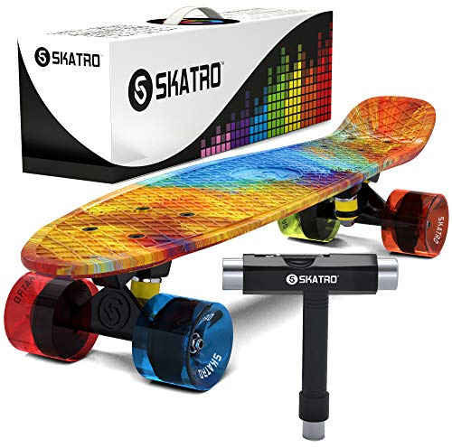 Skatro - Mini Cruiser Skateboard. 22x6inch Retro Style Plastic board Comes Complete