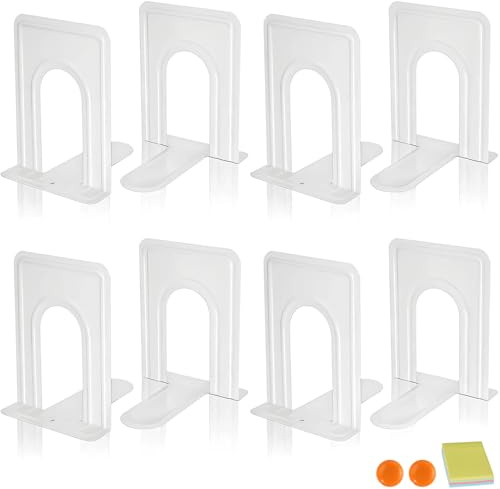 DIFIT Fermalibri,Reggilibri in Metallo, Fermalibri per Mensole, Reggi Libri per Mensole per Ufficio, Scuola, Biblioteca,Bianco, 4 paia（bianco)12.6 x 14.8 x 17cm