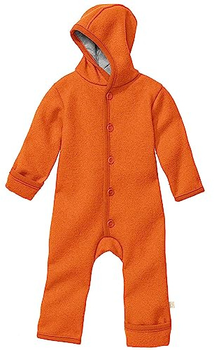 Disana WALK-OVERALL, 100% Bio-Merinowolle GOTS, IVN Best | mit Umklappbündchen | Newborn Baby Kleinkind Kind Unisex | Made in Germany | Orange Gr. 74-80