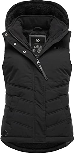 Ragwear Damen ärmellose Outdoorweste warme Winterjacke wasserdicht mit Abnehmbarer Kapuze Hesty Intl Black22 Gr. XL