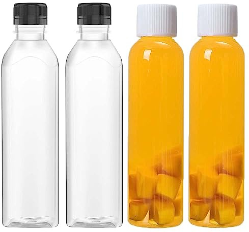YALIHAIXIA 4Pcs Plastic Juice Bottles with Screw Lid Empty Clear Containers Reusable Drinks Bottles Safe Drinking Beverage Container Leak Proof for Juice Milk Water Beverages