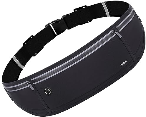 USHAKE Slim Running Belt, Workout Fanny Pack for Men Women,Exercise Waist Pack for Apple iPhone Holder, Runner Belt for Running Walking Cycling Camping Gym Black