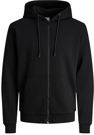 JACK & JONES Regular Fit Kapuzenjacke Hoodie mit Reißverschluss Uni Zip Pullover Sweater JJEBRADLEY, Farben:Schwarz, Größe Pullover:M