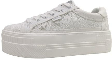 Buffalo Damen Schuhe Sneaker Schnürschuh Paired Bloom, Farbe:Creme, Schuhgröße:EUR 41, Artikel:-White