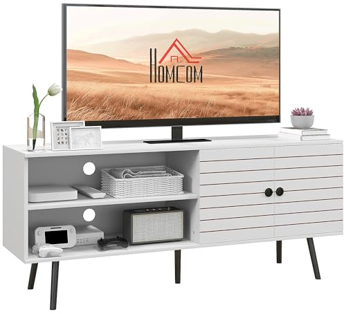 HOMCOM TV Stand Cabinet for 65 Inch TVs, TV Unit with Open Shelves, Soft-close Door and Cable Holes, Entertainment Unit for Living Room, White