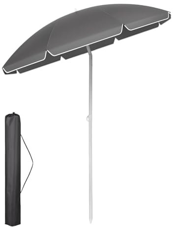 2m Beach Umbrella, Portable Tilting Garden Parasol, Outdoor Sun Shade with UV50+ Protection, 8 Fiberglass Ribs, Sand Grabbing Pole, for Beach/Garden/Pool/Patio