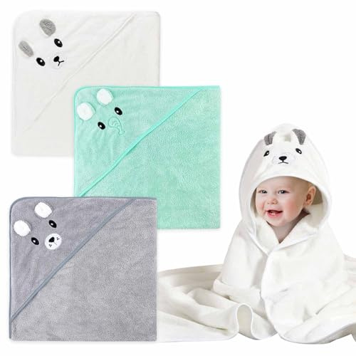 Dafencar Serviette Sortie de Bain Bebe, 3 Pièces 80 * 80cm Serviettes et Sorties de Bain, Super Absorbante, Serviettes pour Enfants en Bas âge avec Trois Motifs