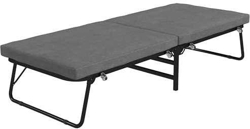 HOMCOM Klappbett 70 x 190 cm Gästebett klappbar mit 7cm Schaumstoff Matratze, verstellbares Rückenlehne, Reisebett mit Rollen, Leinenoptik für Büro, Gästezimmer, Dunkelgrau