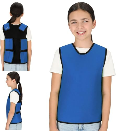 Tweens Sensory Compression Vest for Kids – Deep Pressure Comfort for Autism, ADHD, SPD – Calming, Breathable, Form-Fitting, Adjustable, Lightweight Sensory Clothing Vest for Children (Medium, Blue)