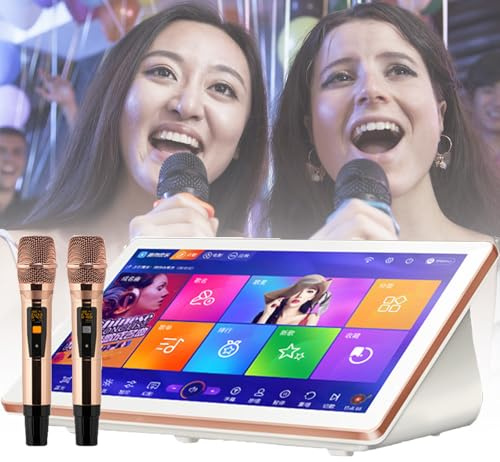 Karaokemaskin med 18,5 tums LED-pekskärm och trådlös mikrofon, molnuppdatering för sångnedladdningar,