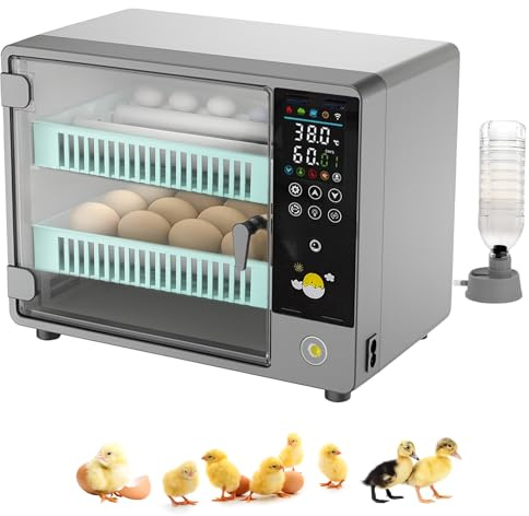 Aeroflexa Incubadora huevos gallina,Incubadora de 24 Huevos,con volteo automático de huevos y monitor de humedad,5 modos de incubación,adecuada para huevos de gallina,pato,ganso y codorniz (gris)