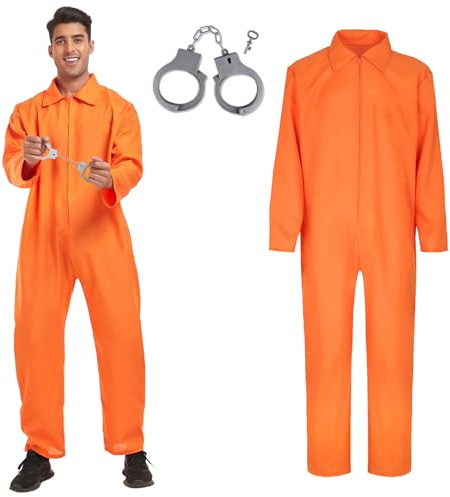 DTXYBC Disfraz de prisionero, Disfraz Preso Hombre, Disfrazs de prisión naranja con esposas, Mono de Presidiario para Adultos, Disfrazs Carcel Naranja Hombre para Halloween, Carnaval, Cosplay (XXL)