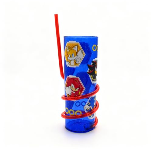 Sonic the Hedgehog Hexagon Swirl Straw Tumbler – 300ML| Fun Kids Drinking Cup with Spiral Straw | BPA-Free | Durable & Lightweight | Perfect for Water, Juice & Milk, Blue