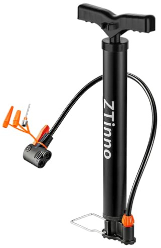 ZTinno Floor Bike Pump Portable, Classic Bicycle Pump, Portable Bike Tire Pump with Dual Presta & Schrader Valves, Attached Ball Needles, Bike Air Pump for Bike Tires, Balls