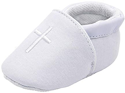 Baby Boys Soft Cross Baptism Christening Shoes Premium Sole Infant/Toddler Sneaker, 3-6 Months White-a
