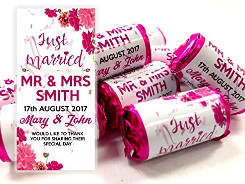 Personalised Mini Love Hearts Wedding Favours Just Married for Guests Gift Thank You Table Favours. Each roll Contains 7 Individual Sweets Suitable for Vegetarians (10)