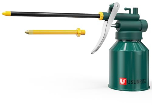 USUNRISE Oil Can Pump Oiler Can-8oz. Green Metal Can Bottle with Flexible and Straight Spout
