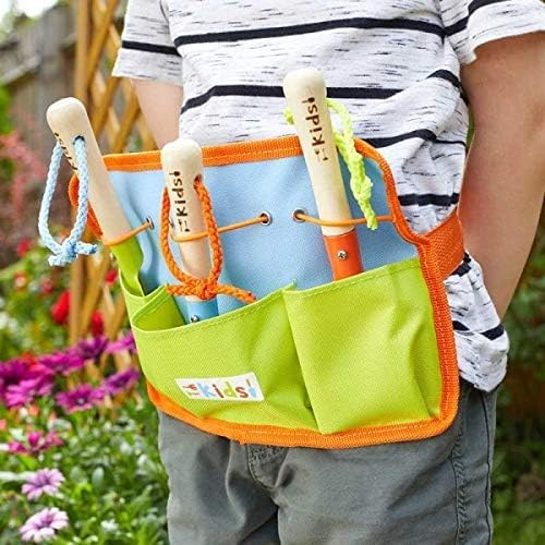 Garden Mile Kids Gardening Tools - Wooden Handled Tools Childrens Toy Set Garden Outdoor Play Educational Colourful Safe Wooden Tools for outdoor activities (With Tool Belt)
