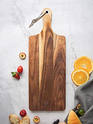 Bill F Acacia Revtangular Paddle Boarde & Cutting Board, Serving Board for Homemade Pizza, Cheese, Fruits & Cake 47x17x1.5cm