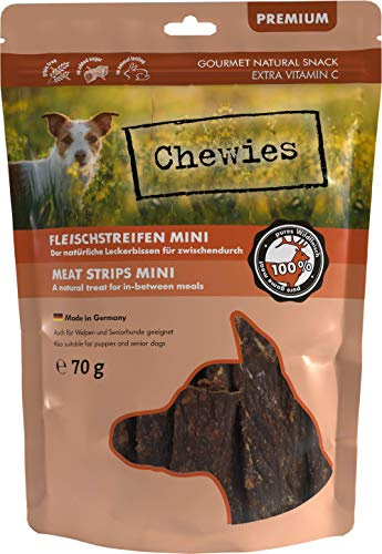 Chewies Fleischstreifen MINI Hundeleckerli aus 100 % Wildfleisch - 70 g - Snack für kleine Hunde - getrocknete Wild Kaustreifen - hypoallergen & getreidefrei - Dörrfleisch von Wildtieren