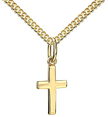JEVELION Tauf-Kreuz Kreuz-Anhänger 585 Gold Gold-Kreuz für Damen, Herren und Kinder Ketten-Anhänger 14 Karat Mit Halskette - Kettenlänge 36 cm.