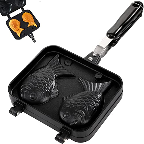 ZOOFOX Taiyaki Fish-Shaped Cake Pan, Non-Stick Waffle Cake Maker with Long Handle, Pancake Baking Double Pan Mold
