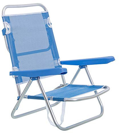 LOLAhome Silla de Playa Baja reclinable 4 Posiciones Convertible en Tumbona Azul de Aluminio y textileno de 61x47x80 cm