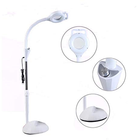 Led tatueringslampa Gratis dimmerlyft 48W Skönhetssalong Skönhetslampa Kallt ljus Förstoringsglas Golvlampa Tatuering Ögonbryn Nagel Skuggfri Mjölk Vit Handtag Lampa Tatuering Manikyr Ögonfrans (a)