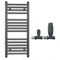 Myhomeware 300mm Wide Straight Anthracite Grey Heated Bathroom Towel Rail Radiator With Valves For Central Heating UK (With TRV Straight Valves, 300 x 800 mm (h))