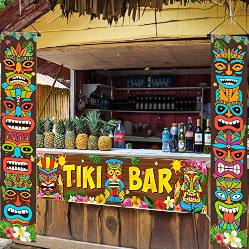 Tiki Banner Luau Türabdeckung 3 Stück Hawaiian Luau Party Dekoration Supplies Tiki Totem Banner Veranda Schild für Aloha Hawaii Luau Tropical Moana Geburtstag Karneval Party Wandbehang