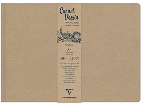 Clairefontaine 975964C - Skizzenbuch mit Fadenbindung DIN A4 21x29,7cm, mit festem Einband, weißes Papier, extrafeine Körnung, 140g, 40 Blatt, 1 Stück