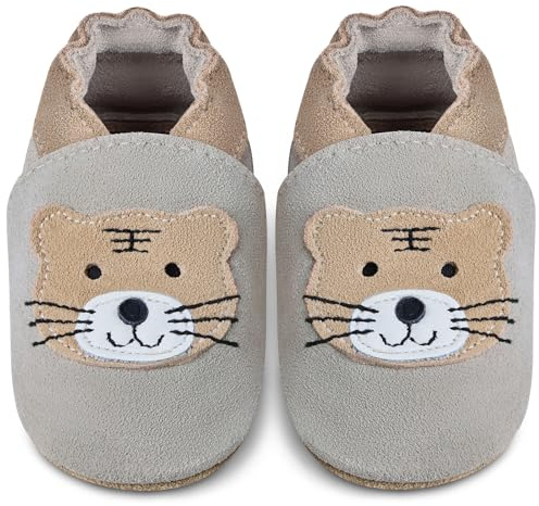 IceUnicorn Chausson Bébé Cuir Souple antidérapantes Chaussure Premiers Pas Bébé Garçon Fille (Tigre Gris Clair, 12-18 Mois)