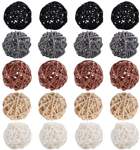 HAOBIN 20 Natur Wicker Rattan Kugeln - Dekokugeln für Wohnzimmer, Hochzeit, Party Dekoration - 3cm DIY Handwerk, Blumendekoration