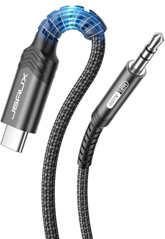 JSAUX USB C auf Klinke AUX Kabel 2M, USB C zu 3,5mm Jack Auto Kopfhörer Adapter Nylon Geflochtene Aux Kabel Kompatibel mit iPhone 15 Pro Max/15 Plus, Galaxy S23/S22 Ultra, Huawei P40/Mate40-Schwarz