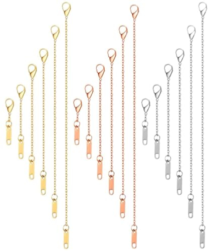 18 Piezas Cadena de Extensión Set, Acero Inoxidable Extensor de Collar con Cierre de Langosta Eslabones, Extensor de Cadena para Bisutería, Extensión de Cadena para DIY Pulsera Tobillera (6 Tallas)