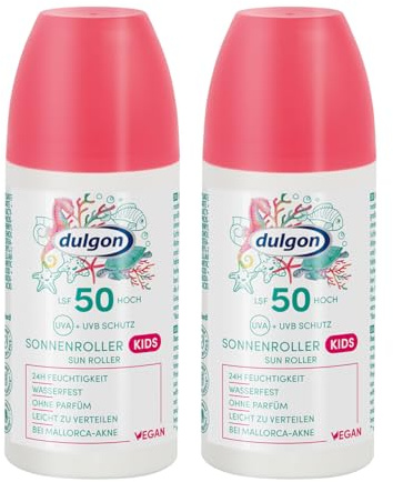 dulgon 2x LSF 50 Sonnencreme Roller für Kinder 100ml - Schutz vor UVA & UVB Strahlung - Wasserfest & 24h Feuchtigkeit - Sonnencreme Kinder parfümfrei, vegan & mikroplastikfrei