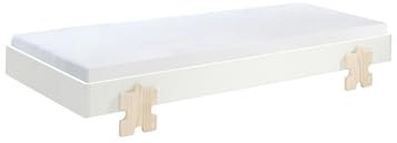 möbelando Stapelbett >Moldulo< Einzelbett/Stapelbett 90 x 200 cm Liegefläche, weiß lackiert, Fuß Puzzle-Optik Kiefer Natur lackiert, Stellfläche ca.: B: 203,6 x H: 27,5 x T: 93,8 cm