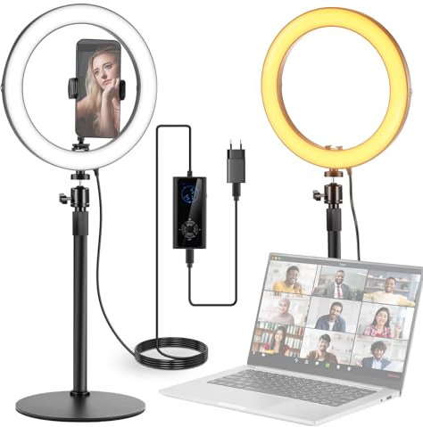 NEEWER 10 20W Aro Luz LED con Soporte Teléfono Escritorio para iPhone Portátil, Bicolor 2900K-7000K, USB C PD, CRI97+ 1660LX/0.5m, Luz para Videoconferencia, Grabar TikTok, Maquillaje y Selfie,RH10B