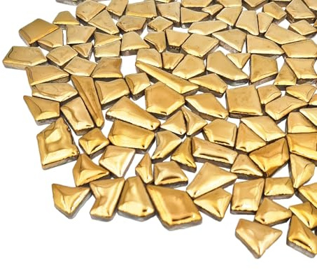 Piastrelle irregolari per mosaico in ceramica, 200 g, 0,5 x 2 cm, piccole pietre per mosaico fai da te e decorazione da parete (oro)