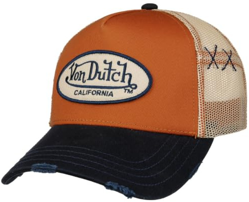 Von Dutch Destroyed Brim Oval Patch CapDutch Women/Men - Trucker Cap Baseball mesh Snapback, with Peak, Peak All-Season Spring Summer Autumn Winter - One Size Brown-Blue