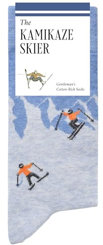 The Kamikaze Skier Socks – Funny Ski Socks - Funny Skiing Gifts for Men – 1 x Pair, Size 7-12, Blue & Grey - Fun Skiing Gifts for Ski Lovers & Aprés-Ski Fans
