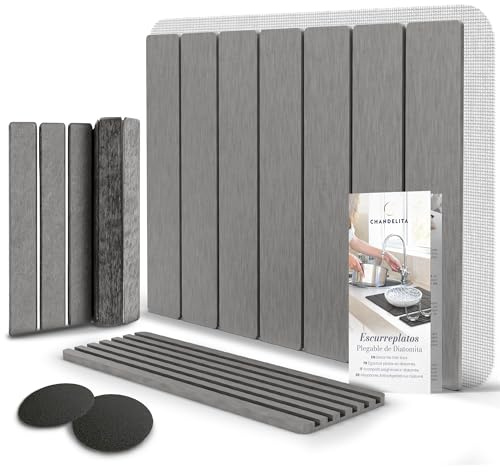 Chandelita Escurridor Diatomita Cocina Plegable – Set de Secado de Escurreplatos Diatomita Cocina 40×30 cm + 30×10 cm con Lijas de Mantenimiento – Secado Rápido, Antibacteriana y Antideslizante