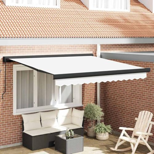 Mokuyary Infällbar markis vit 300 x 250 cm tyg och metall, klämmarkis med handvev, balkongmarkis solskydd för balkong terrass trädgård veranda – A