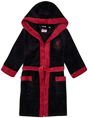 Liverpool FC Official Football Boys Fleece Dressing Gown Robe Blk 11-12 Yrs