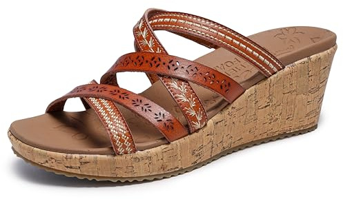Skechers Women's Beverlee-Tiger Posse-Bohemian Embroidered Multe-Strap Wedge Sandal